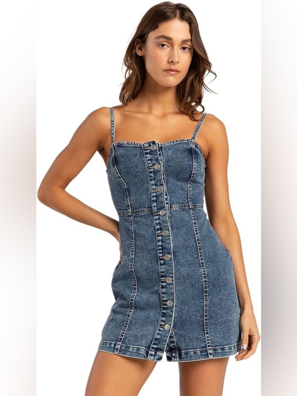 Rewash Button-Front Denim Mini Dress - Blue